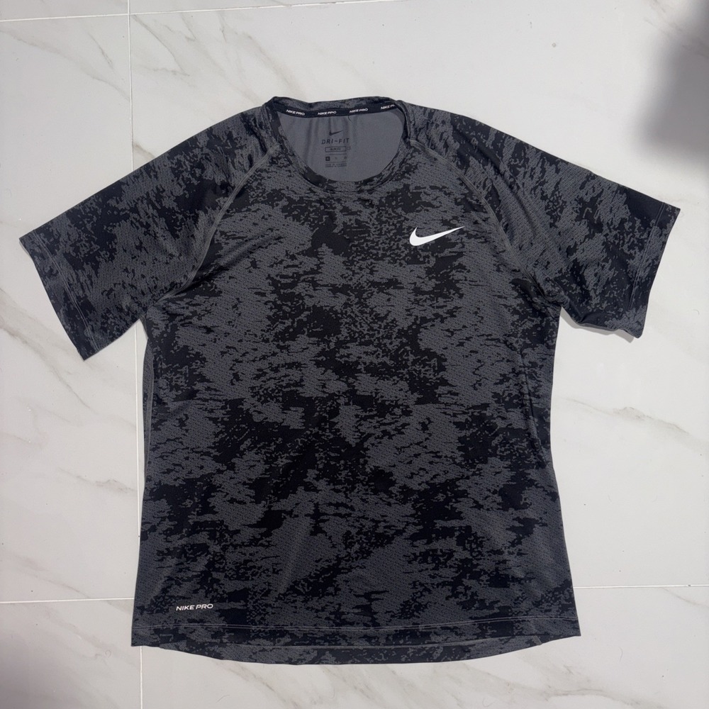 Nike Pro Shirt Mens XL Black Digital Camouflage Dri Fit Performance Active Tee